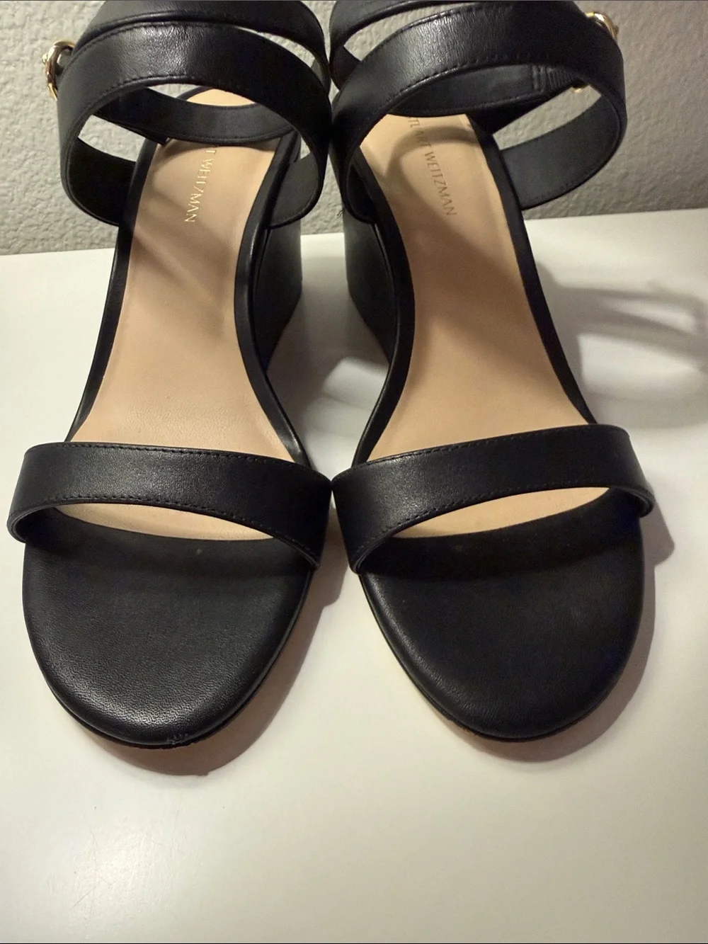 Stuart Weitzman Ava Ankle 75 wedge Sandal in Black Size 7.5